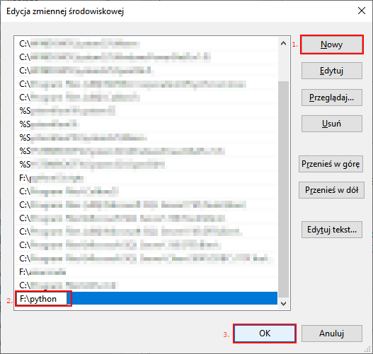 dodaj ścieżkę do zmiennych środowiskowych