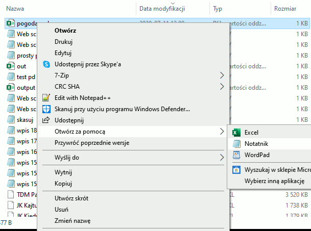 otwórz .csv notatnikiem windows 10