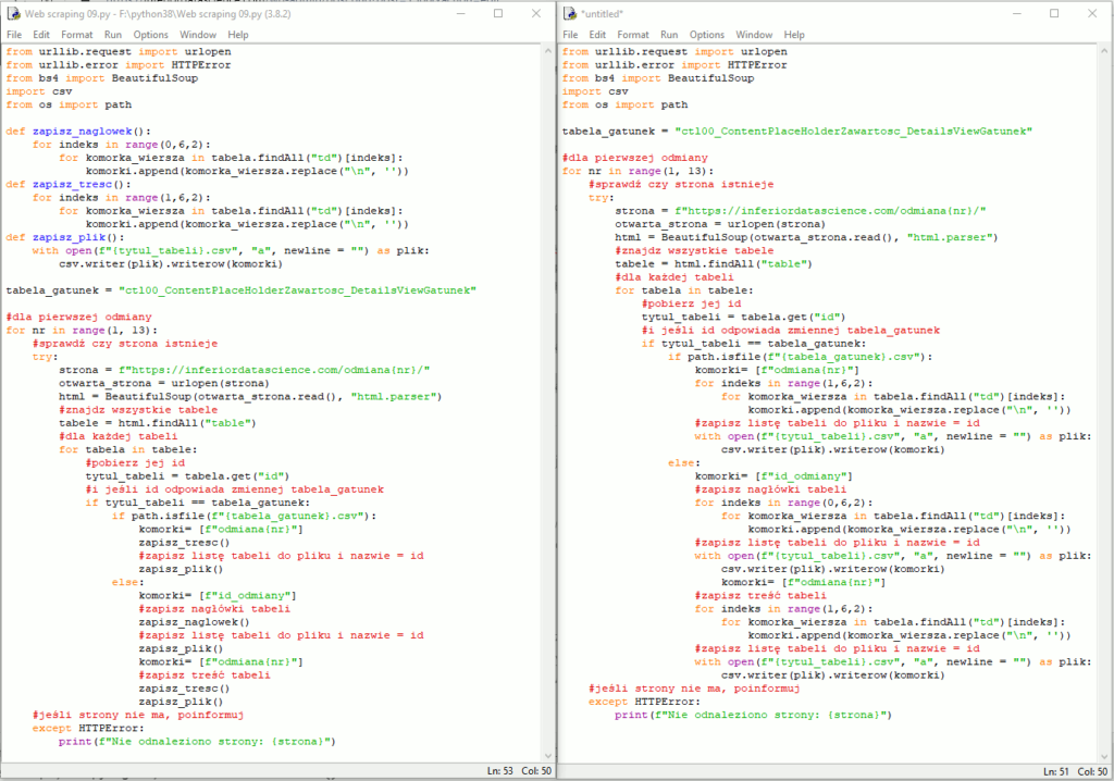 program ze zdefiniowanymi funkcjami i bez nich