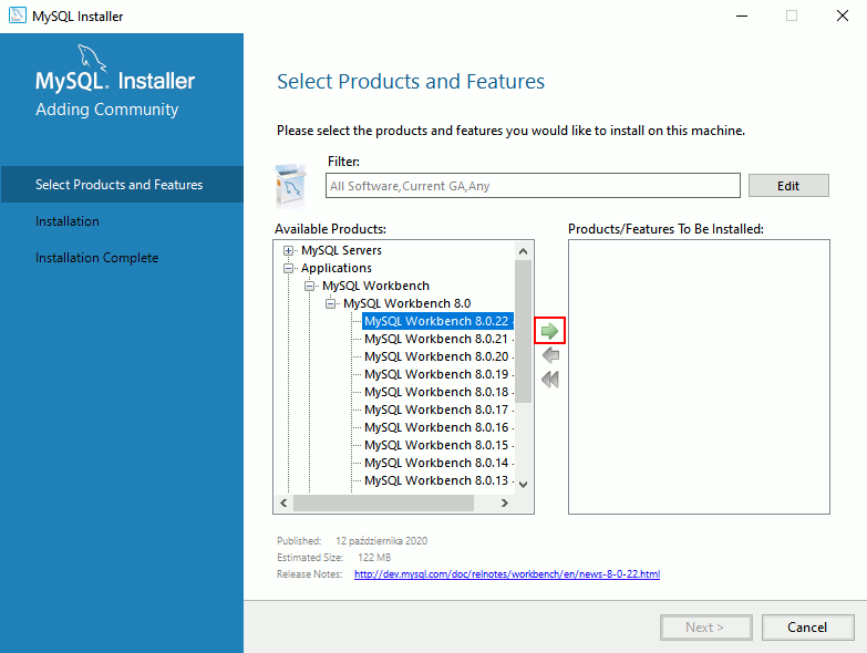Dodaj MySQL Workbench do instalacji